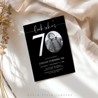 Schau mal, wer ist 70 | Black 70. Birthday Invite Einladung