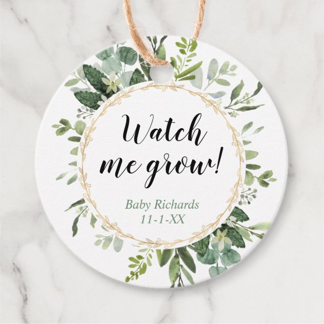 Schau mir zu, wie ich grüne Eukalyptus-Babydusche  Geschenkanhänger (Vorderseite)