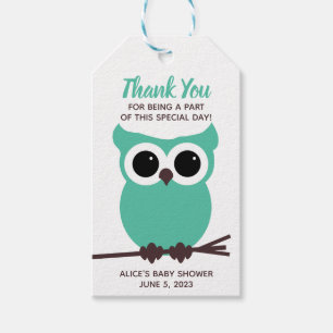 Schau, wer fast da ist! Teal Owl Baby Shower Geschenkanhänger