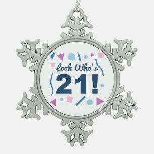 Schau, wer ist 21 schneeflocken Zinn-Ornament