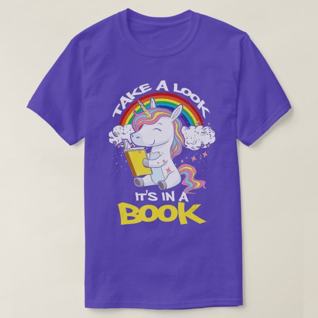 Schauen Sie sich in einem Buch-Regenbogen-Einhornl T-Shirt (Design vorne)