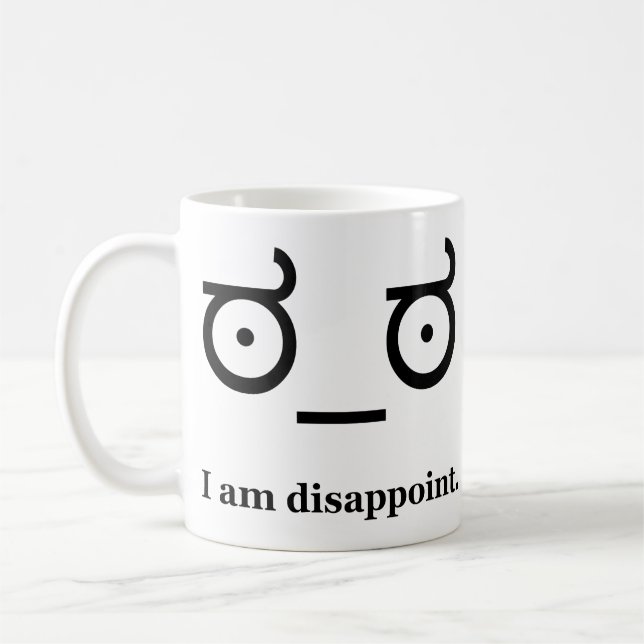 Schauen Sie von der Missbilligung enttäuschen Kaffeetasse (Links)