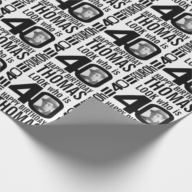 Schauen Sie, wer 40 Foto Bruder Mono 40. Geburtsta Geschenkpapier (Ecke)