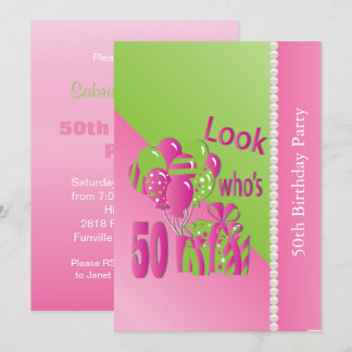 Schauen Sie, wer ist 50 in Hübschem Rosa - 50. Geb Einladung