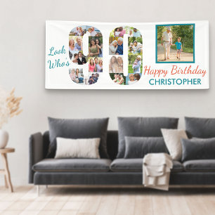 Schauen Sie, wer ist 90 Foto Collage 90. Geburtsta Banner