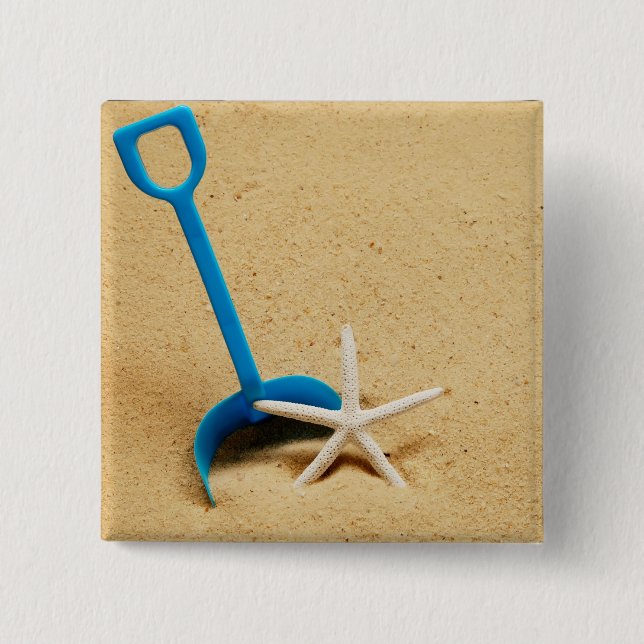 Schaufel-u. Starfish-Strand-Spaß Button (Vorderseite)