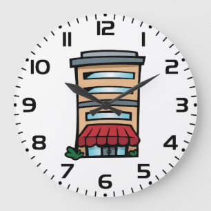 Schaufenster und Bürogebäude Große Wanduhr