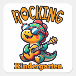 Schaukelnder Kindergarten-Dinosaurier mit Gitarre Quadratischer Aufkleber