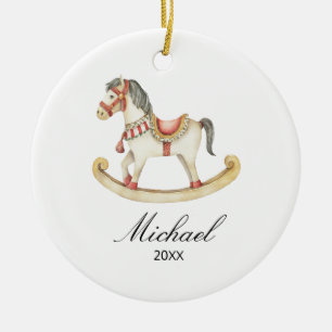 Schaukelpferd Baby erstes Weihnachten Keramik Ornament