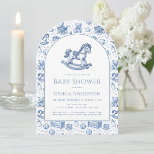 Schaukelpferd Baby Jungen Shower Blau und Weißer B Einladung