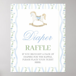 Schaukelpferd-Baby-Party-Junge-Windel-Raffle-Schil Poster