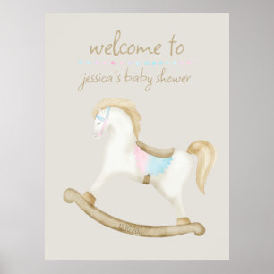 Schaukelpferd Blau Rosa Geschlecht Baby Willkommen Poster