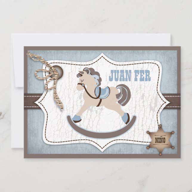 Schaukelpferd-Cowboy danken Ihnen blau Dankeskarte (Vorderseite)