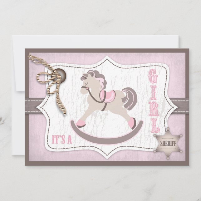 Schaukelpferd-Cowgirl-Babyparty-Rosa Einladung (Vorderseite)