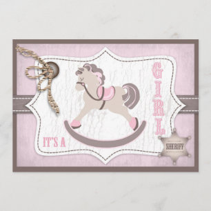 Schaukelpferd-Cowgirl-Babyparty-Rosa Einladung