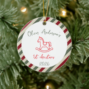 Schaukelpferd erstes Weihnachten Baby Junge oder M Keramik Ornament