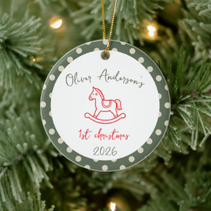 Schaukelpferd erstes Weihnachten Baby Junge oder M Keramik Ornament