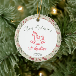 Schaukelpferd erstes Weihnachten Baby Junge oder M Keramik Ornament