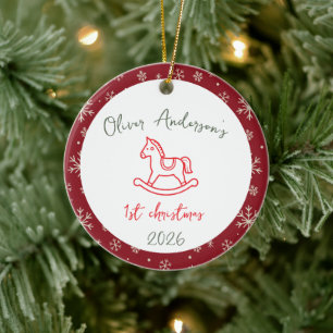 Schaukelpferd erstes Weihnachten Baby Junge oder M Keramik Ornament