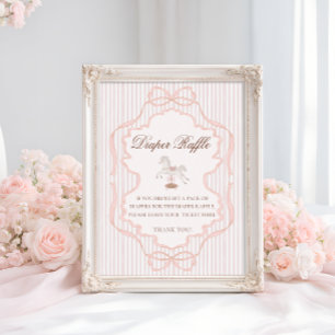 Schaukelpferd Rosa Mädchen Baby Shower Windel Raff Poster
