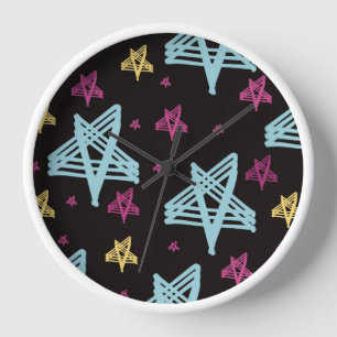 Schaukelsterne Pink Blau Schwarz  Uhr