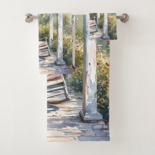 Schaukelstuhl-Szene auf der Wisteria-Veranda Badhandtuch Set