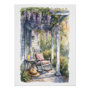 Schaukelstuhl-Szene auf der Wisteria-Veranda Poster