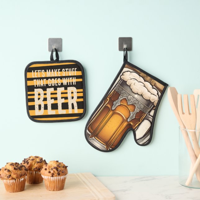 Schaumbier Tasse Kochküche personalisiert Ofenhandschuh & Topflappen-Set (Insitu (Hängend))