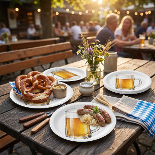 Schäumender kalter Bierkrug Trinker Pappteller