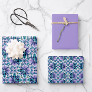 Schaumgrün, violett, Jade & Weiß-Muster Geschenkpapier Set