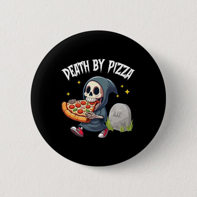 Schauriger Sensenmann isst Pizza-Tod durch Pizza V Button (Vorderseite)