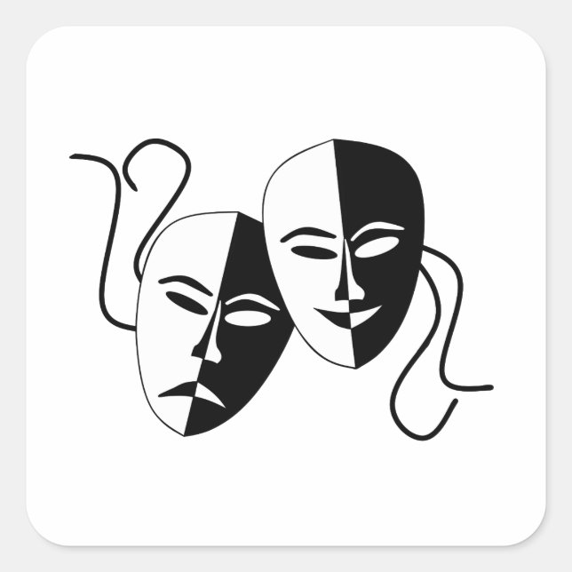 Schauspiel für einfache Drama-Comedy-Masken Quadratischer Aufkleber (Vorderseite)