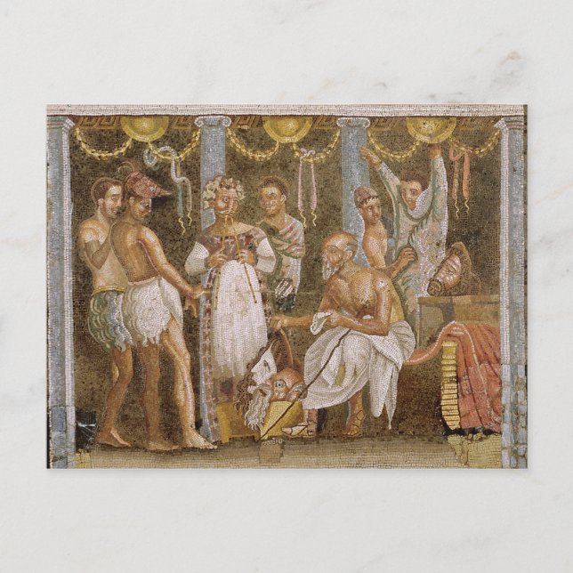 Schauspieler, die für ein Satyr-Stück (c.62-79 AD) Postkarte (Vorderseite)