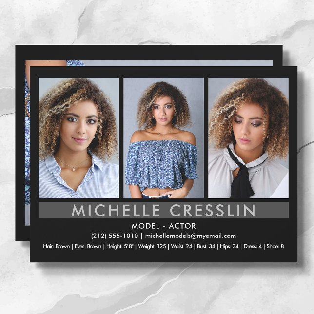 Schauspieler Modell 5.12x18.5 Zed Comp Card 3 Foto Einladung (Available in high quality print or digital download for quick messaging, email or self printing.)