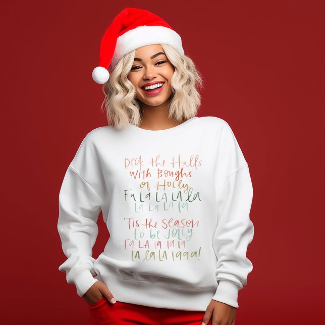 Schaut mal in den Hallen farbenfrohe Weihnachten T-Shirt (Hand-lettered watercolor Christmas carols festive shirt.)