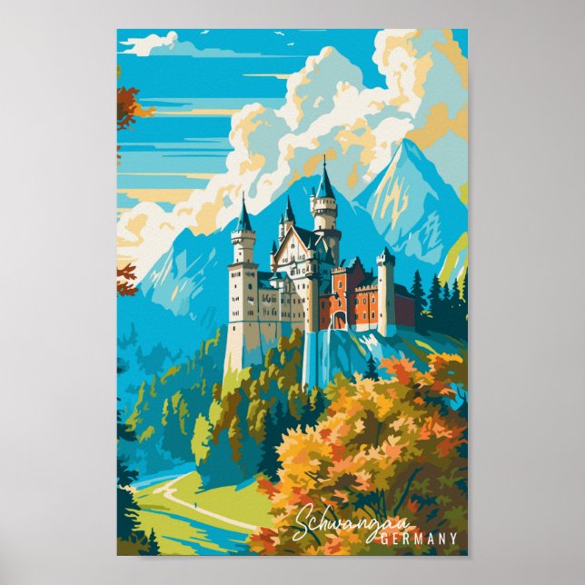 Schawangau Deutschland Vintage Reise Illustration Poster (Vorne)