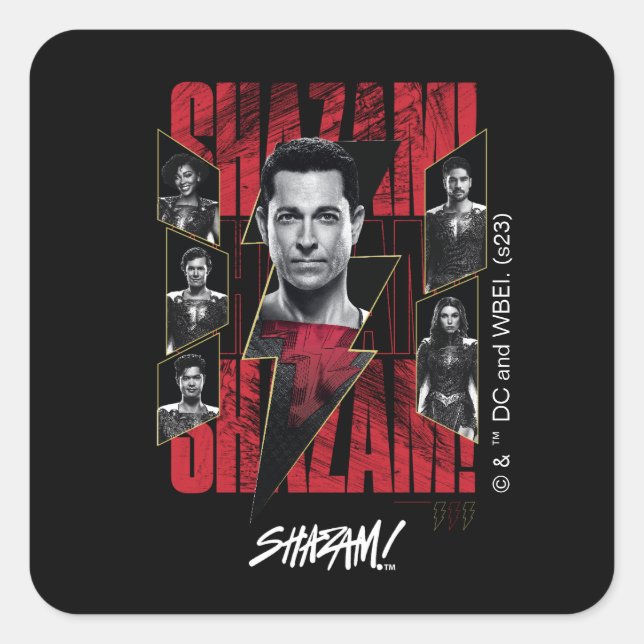 SCHAZAM! Götterwut | SHAZAMily Group Quadratischer Aufkleber (Vorderseite)