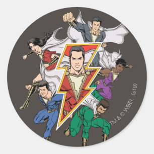 SCHAZAM!   Shazam Family Graphic Runder Aufkleber