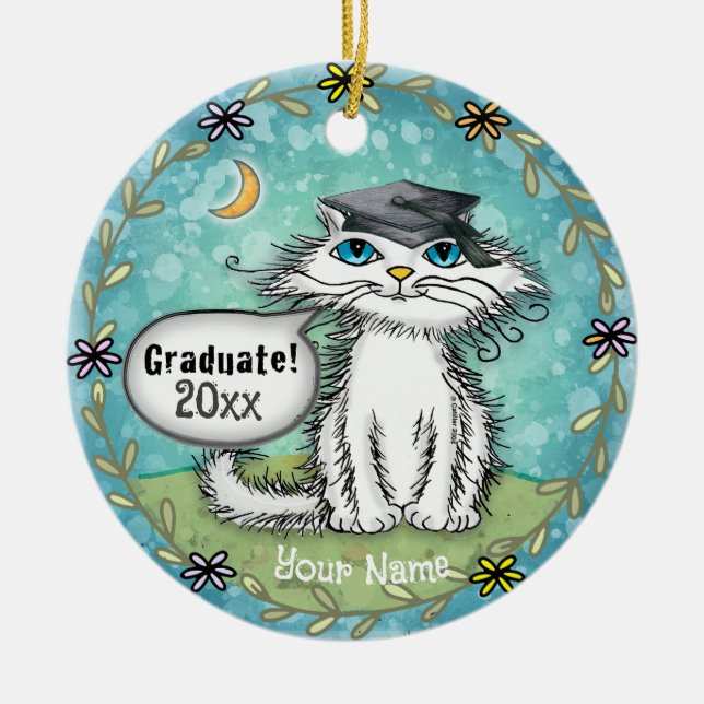 Schcraggles Cat Abschluss Keramik Ornament (Vorne)