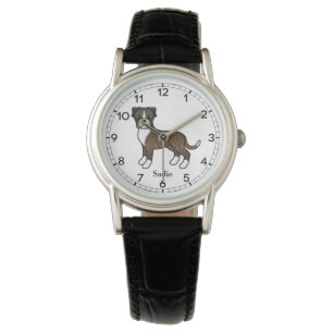 Schecken-Boxer-Hund Süße Illustration & Benutzerde Armbanduhr