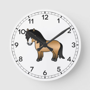 Scheckfuchs Shetlandpony Süße Cartoon-Illustration Runde Wanduhr