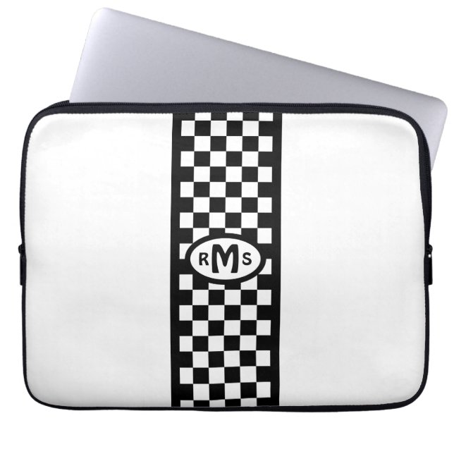 Scheckschwarze Monogramm Laptopschutzhülle (Vorderseite)