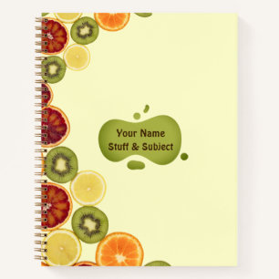 Scheiben aus verschiedenen frischen Früchten Noteb Notizbuch