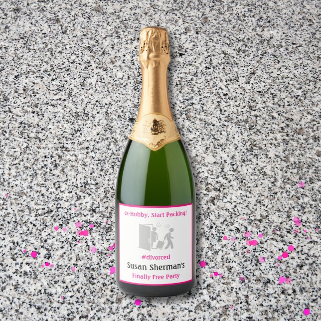 Scheidung Party Celebration Pink endlich frei lust (Every divorce party needs champagne! These custom labels feature "ex-Hubby, Start Packing!" design.)