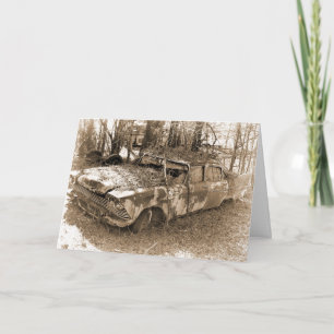 Scheidung, Spaß, Vintages ruiniertes Auto Karte