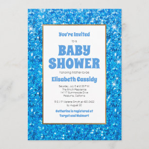 Schein-blaue Glitzer-Baby-Duschen-Einladung Einladung