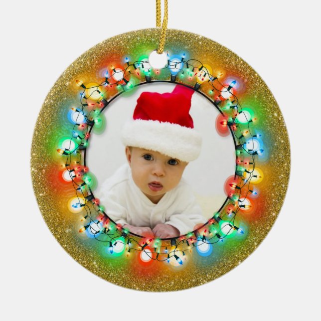 Schein-Goldweihnachtsbirnen mit Foto Keramik Ornament (Vorne)