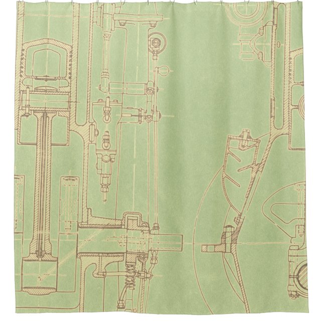 Schematisch Zeichnend Altes Blauprint rustikale Fa Duschvorhang (Vorderseite)