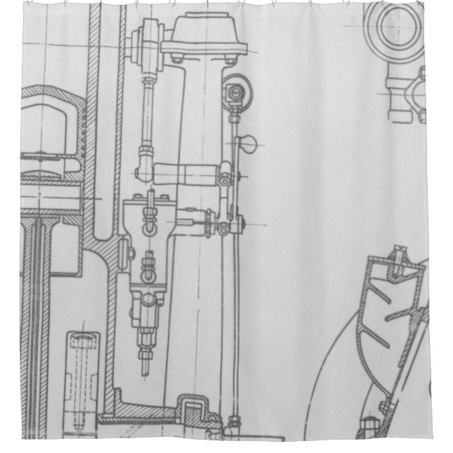 Schematisch Zeichnend Altes Blauprint rustikale Fa Duschvorhang (Vorderseite)