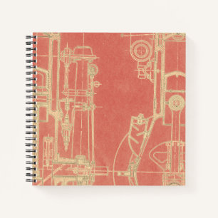 Schematische Planung Zeichnend Motor von Frühgas Notizbuch